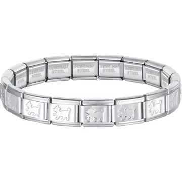 Cat silhouette charms composing stainless steel Italian bracelet