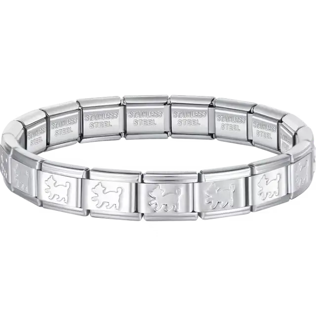 Cat silhouette charms composing stainless steel Italian bracelet