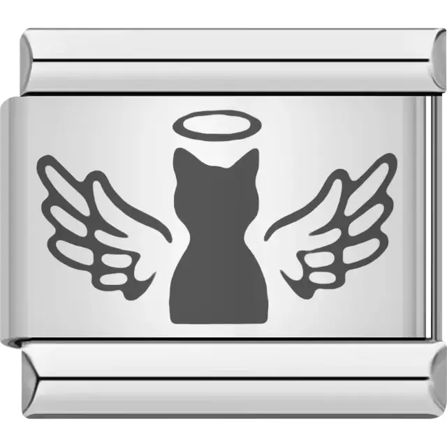Cat with angel wings and small halo detail Italian charm bracelet link