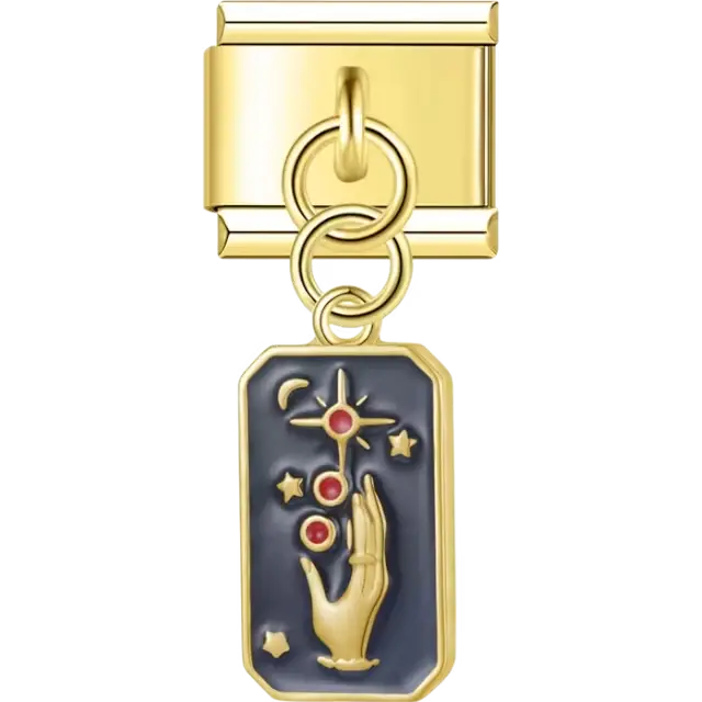 Hand with stars, moon, and red accents on a blue and black background Italian charm bracelet link