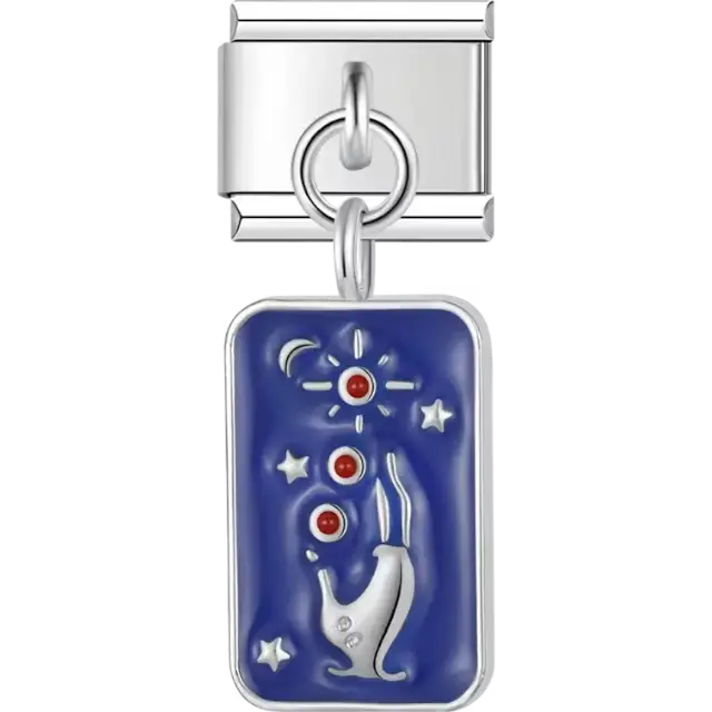 Hand with stars, moon, and red accents on a blue and black background Italian charm bracelet link