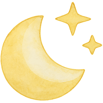 Yellow moon and stars watercolor illustration