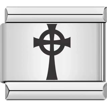 Black Celtic cross with a circular design Italian charm bracelet link