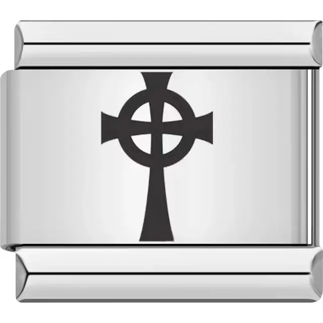 Black Celtic cross with a circular design Italian charm bracelet link