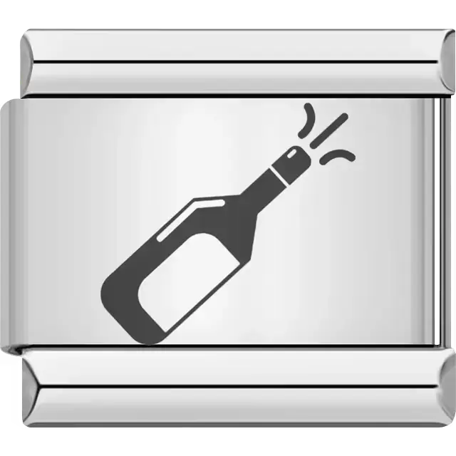 Black champagne bottle popping Italian charm bracelet link