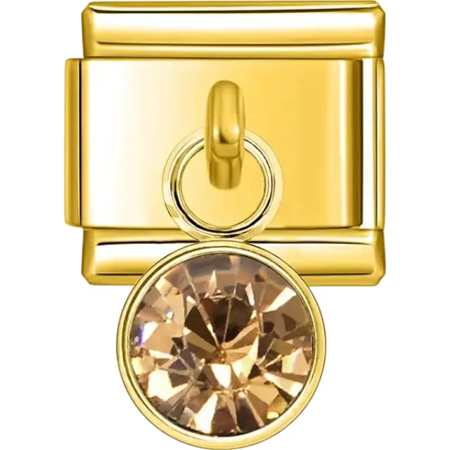 Champagne crystal dangle Italian charm bracelet link