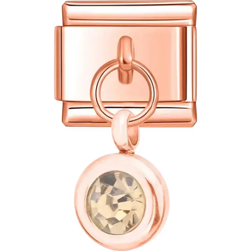 Champagne round crystal dangle Italian charm bracelet link