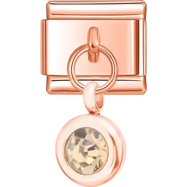 Champagne round crystal dangle Italian charm bracelet link