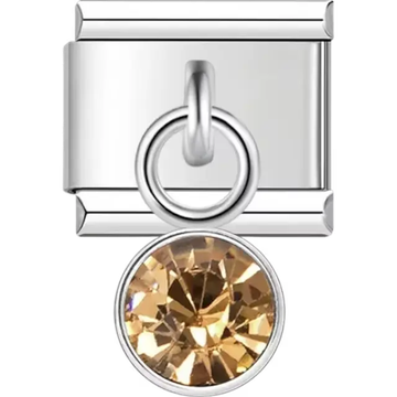 Champagne crystal dangle Italian charm bracelet link