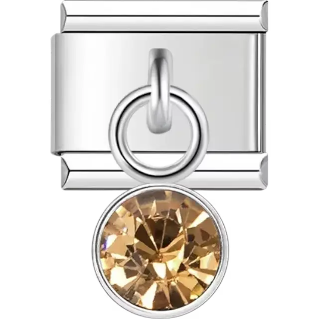 Champagne crystal dangle Italian charm bracelet link