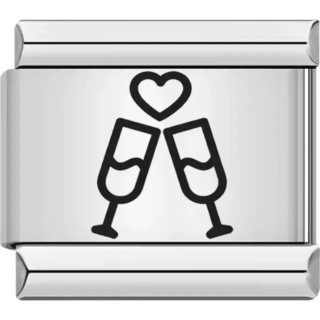 Champagne glasses toast heart Italian charm bracelet link
