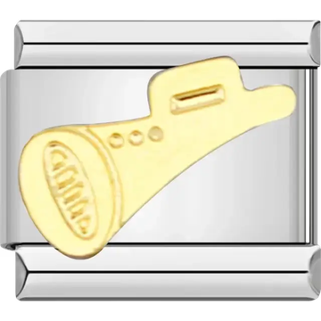 Gold cheer megaphone design Italian charm bracelet link