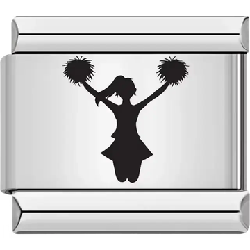 Black silhouette of cheerleader with pom-poms Italian charm bracelet link
