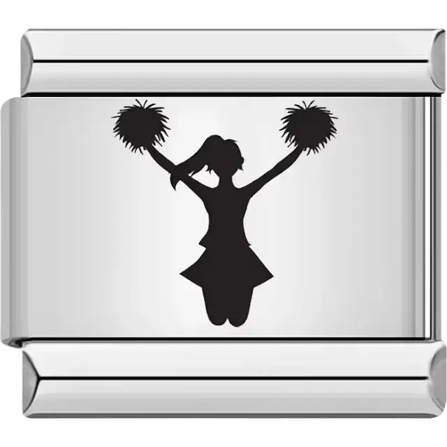 Black silhouette of cheerleader with pom-poms Italian charm bracelet link
