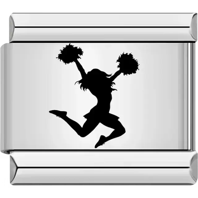 Black silhouette of cheerleader jumping with pom-poms Italian charm bracelet link