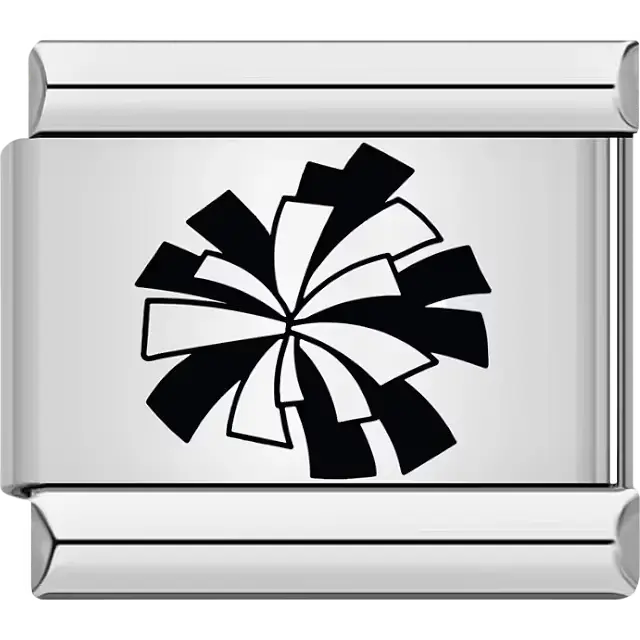 Black and white cheerleader pom pom design Italian charm bracelet link