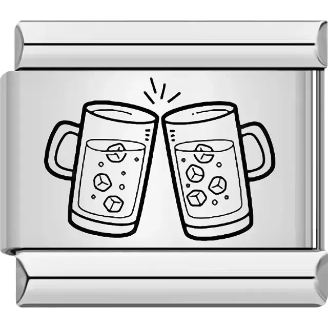 Two clinking beer mugs with bubbles and cheers lines Italian charm bracelet link