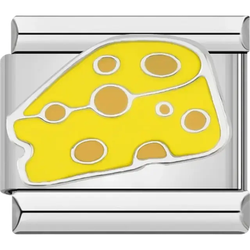 Yellow cheese slice design with hole pattern Italian charm bracelet link