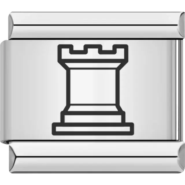 White chess rook symbol Italian charm bracelet link