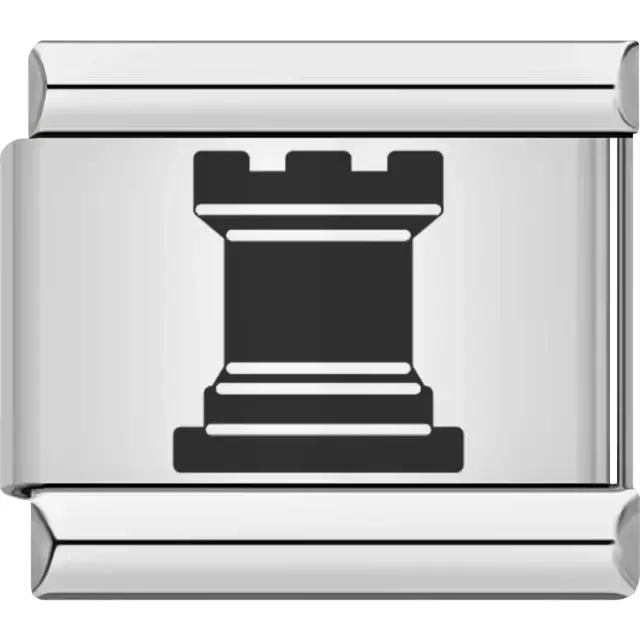 Black chess rook symbol Italian charm bracelet link