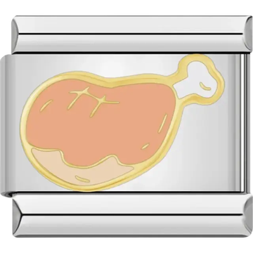 Juicy chicken drumstick design with a golden outline Italian charm bracelet link