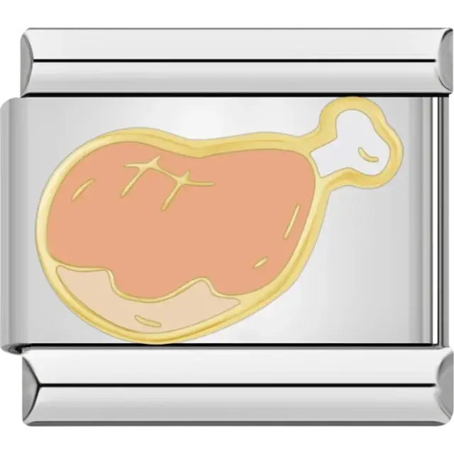 Juicy chicken drumstick design with a golden outline Italian charm bracelet link