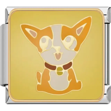 Brown and white chihuahua with a collar on a yellow background Italian charm bracelet link