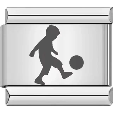 Black silhouette of a child kicking a soccer ball Italian charm bracelet link