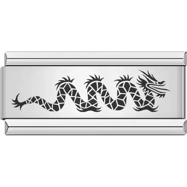 Black Chinese dragon design with scales and spiked details Italian charm bracelet link