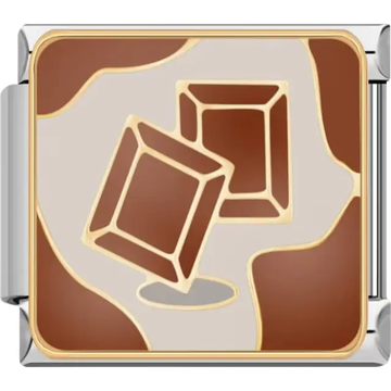Two brown squares with gold outlines on a beige and brown background Italian charm bracelet link