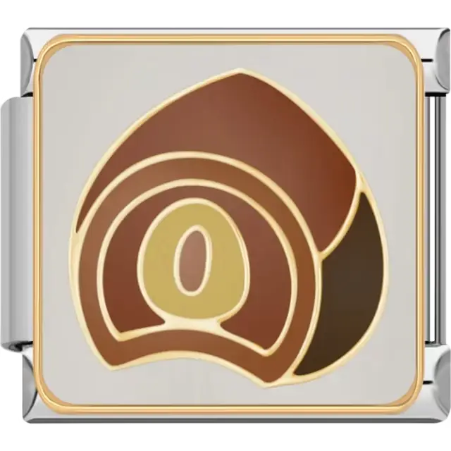 Brown roll with tan swirl and cream center Italian charm bracelet link