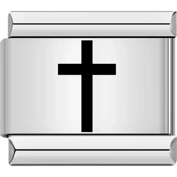 Black Christian cross symbol Italian charm bracelet link