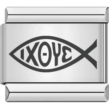 Black ichthys symbol with Greek letters Italian charm bracelet link