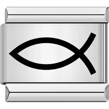 Black Ichthys (Jesus fish) Christian symbol Italian charm bracelet link