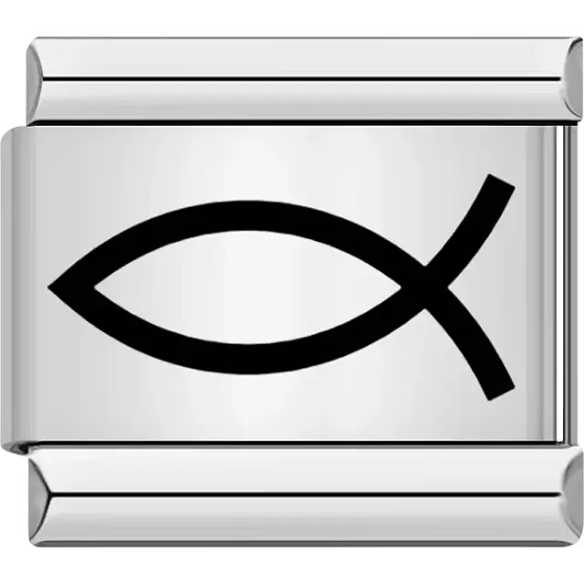 Black Ichthys (Jesus fish) Christian symbol Italian charm bracelet link