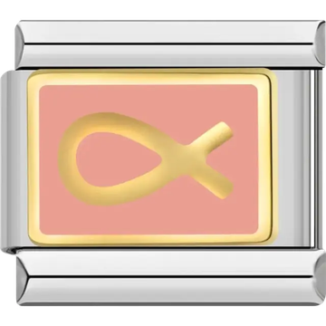 Gold Christian fish symbol on a pink background Italian charm bracelet link