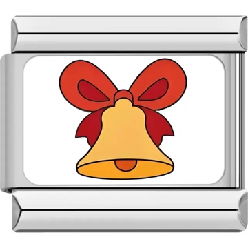 Yellow bell with a red bow Italian charm bracelet link