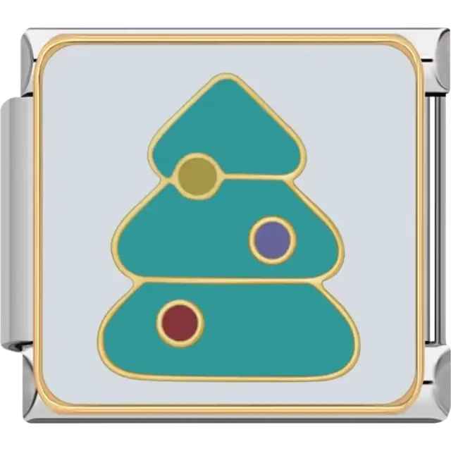 Festive green Christmas tree adorned with colorful ornaments Italian charm bracelet link