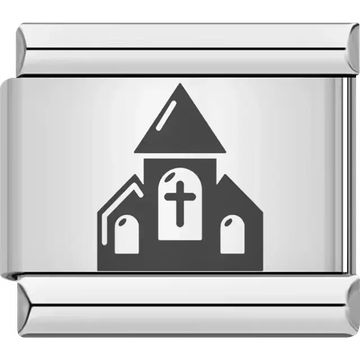 Black church with cross Italian charm bracelet link