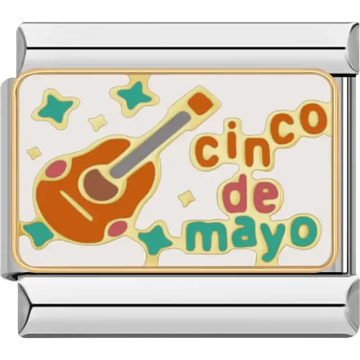 Guitar and "Cinco de Mayo" design with colorful accents celebrating Mexican heritage Italian charm bracelet link