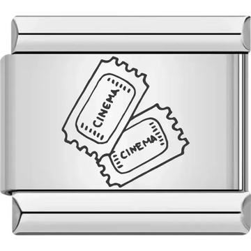 Black outline of two cinema tickets with perforated edges Italian charm bracelet link