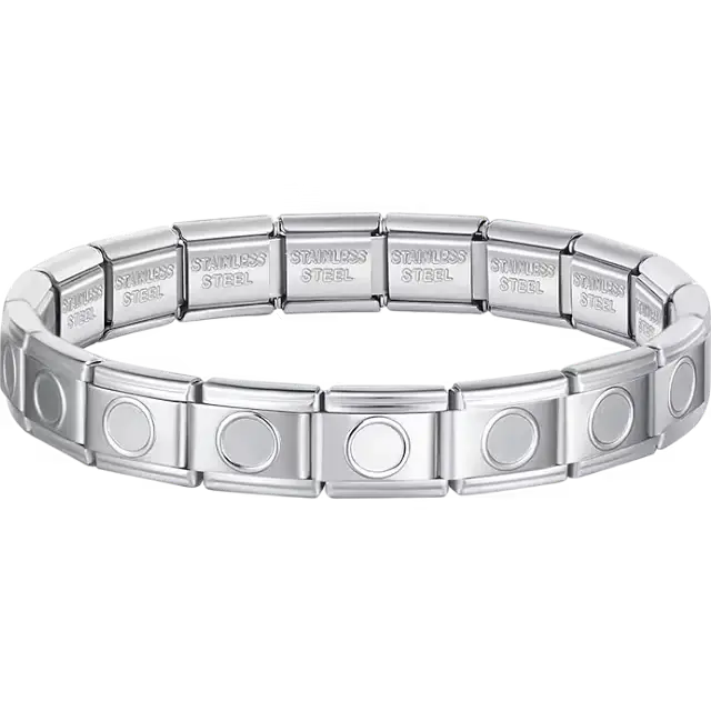 Circle outline charms composing stainless steel Italian bracelet