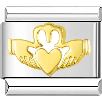 Gold Claddagh symbol Italian charm bracelet link
