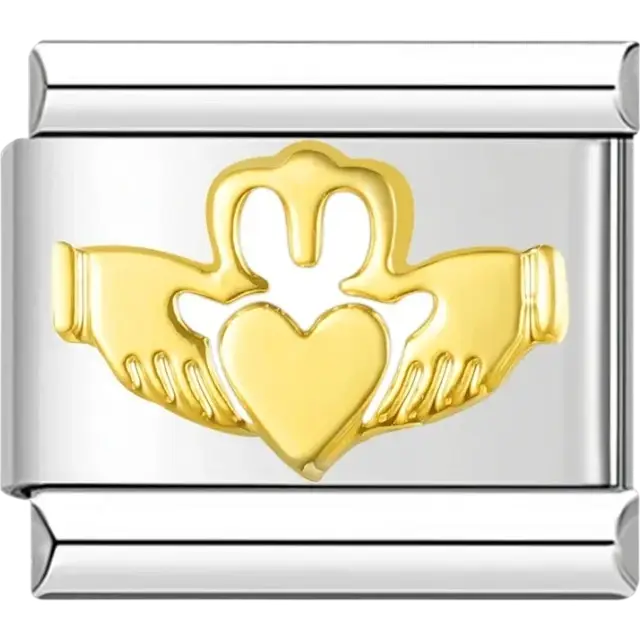 Gold Claddagh symbol Italian charm bracelet link
