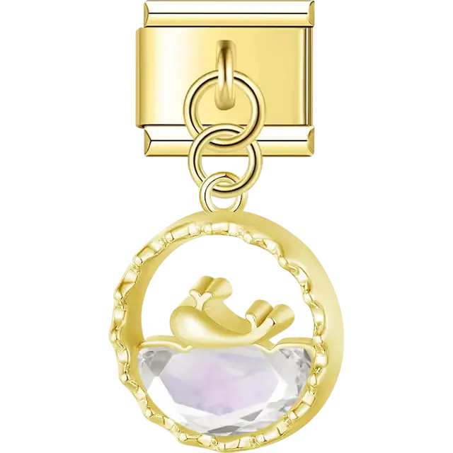 Whale outline with clear crystal accent dangle Italian charm bracelet link