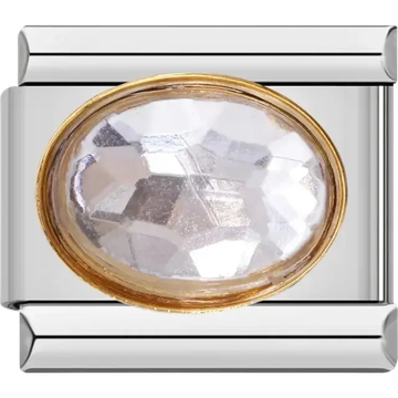 Clear faceted oval stone with gold border Italian charm bracelet link