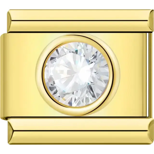 Round clear gemstone framed in gold-tone detail Italian charm bracelet link