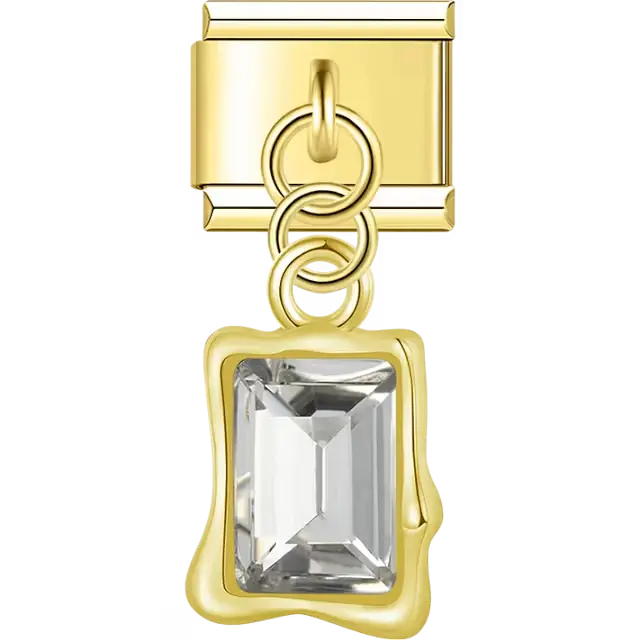 Rectangular clear gemstone dangle Italian charm bracelet link