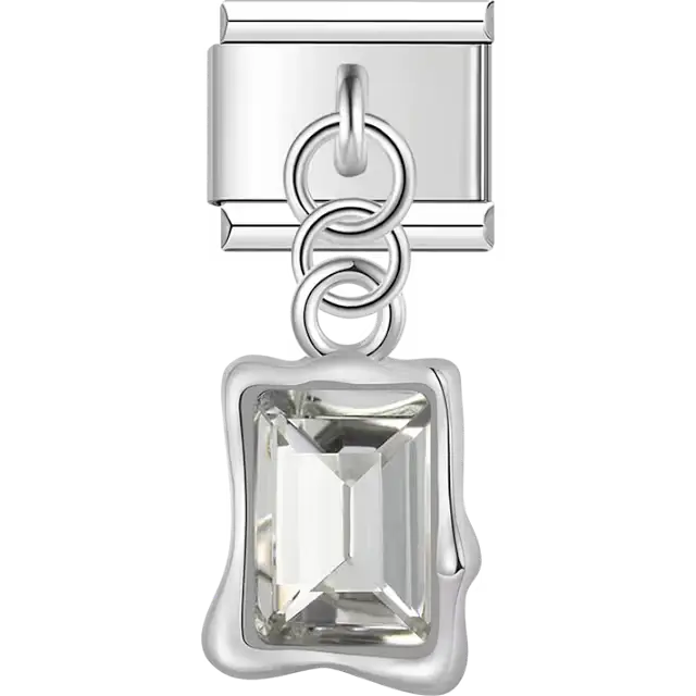 Rectangular clear gemstone dangle Italian charm bracelet link