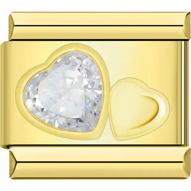 Clear crystal heart Italian charm bracelet link